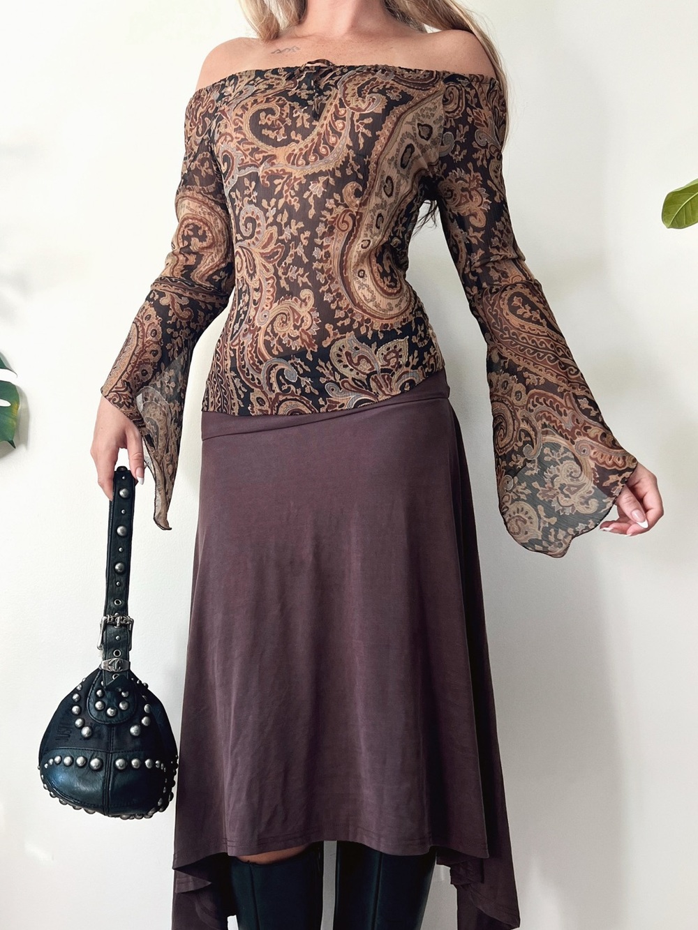 Vintage | 100% Silk Paisley Bell Sleeve Top